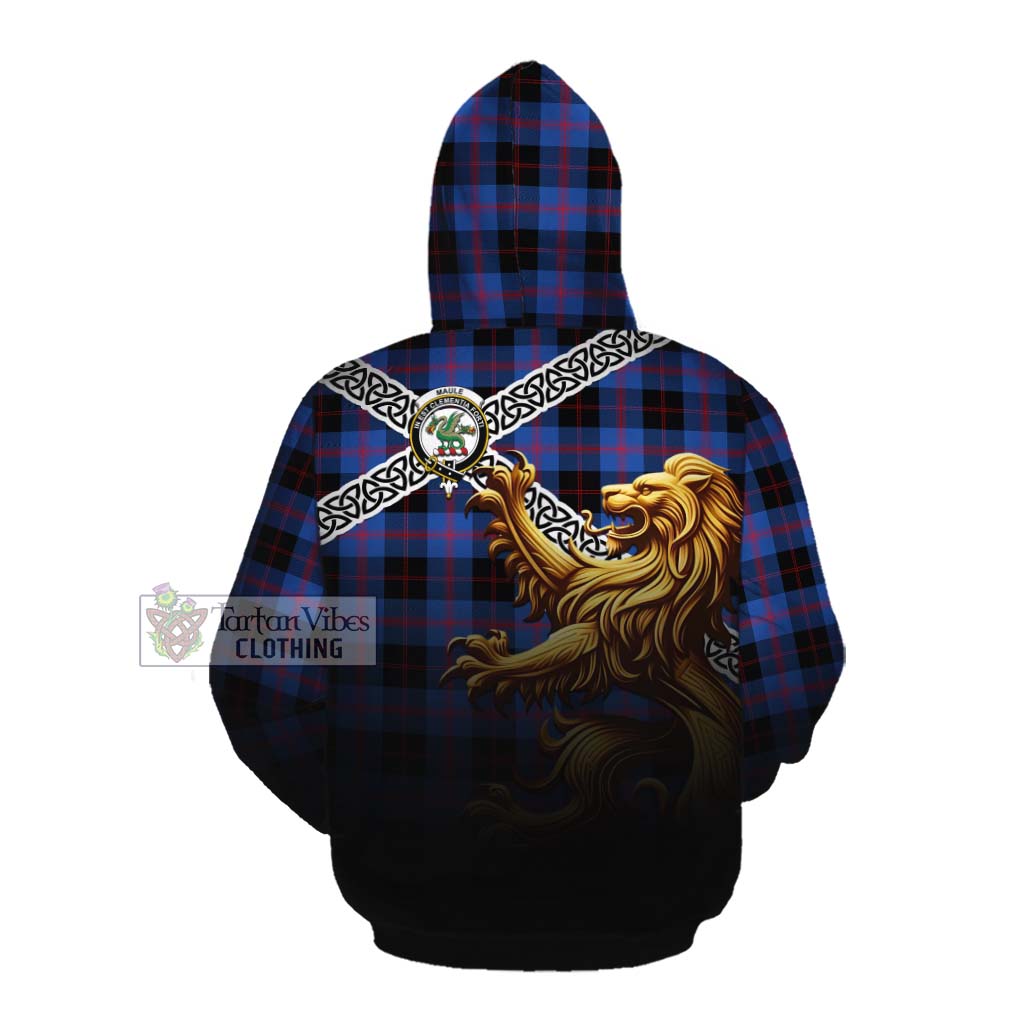 Tartan Vibes Clothing Maule Crest Tartan Cotton Hoodie with Golden Lion Emblem Celtic Style