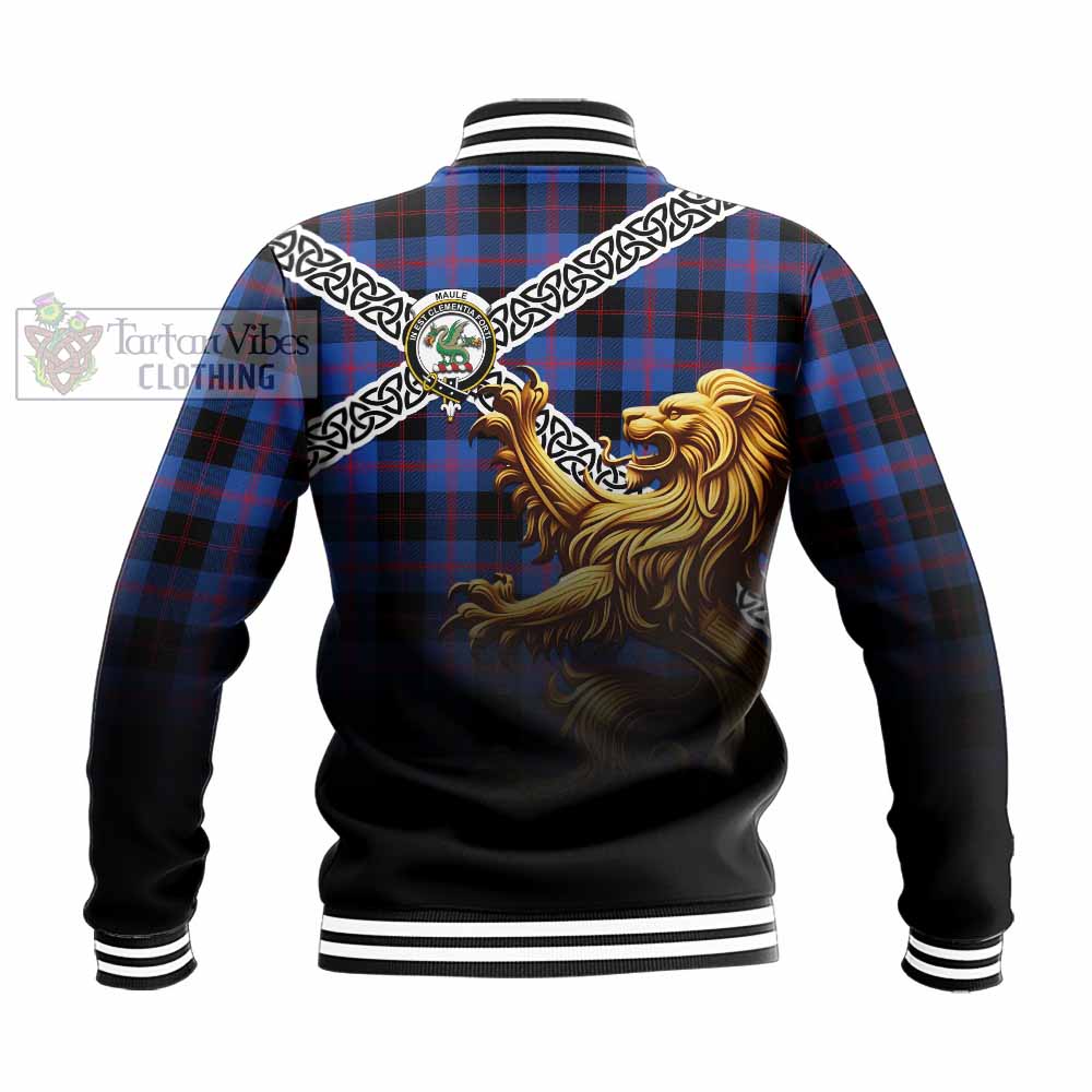 Tartan Vibes Clothing Maule Crest Tartan Baseball Jacket with Golden Lion Emblem Celtic Style