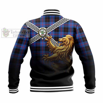 Maule Crest Tartan Baseball Jacket with Golden Lion Emblem Celtic Style