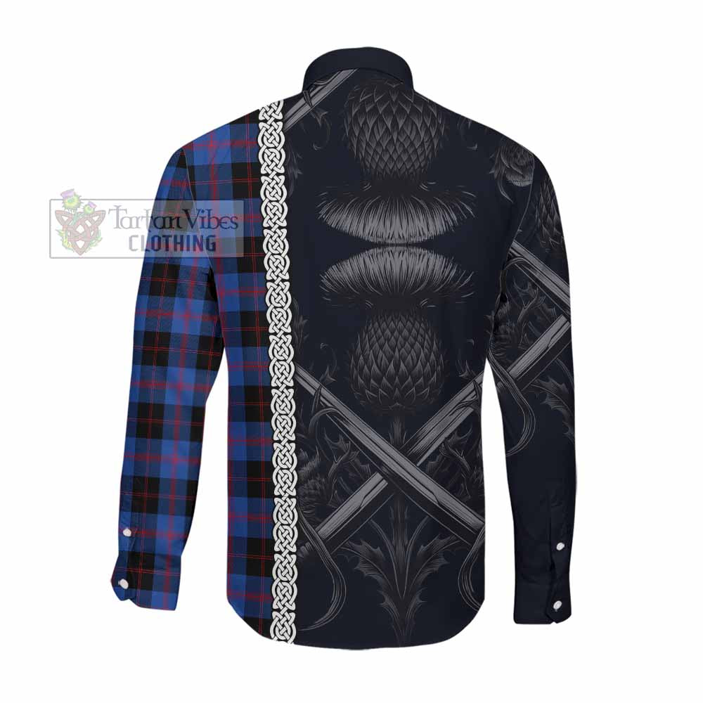 Tartan Vibes Clothing Maule Tartan Long Sleeve Button Shirt with Family Crest Cross Sword Thistle Celtic Vibes