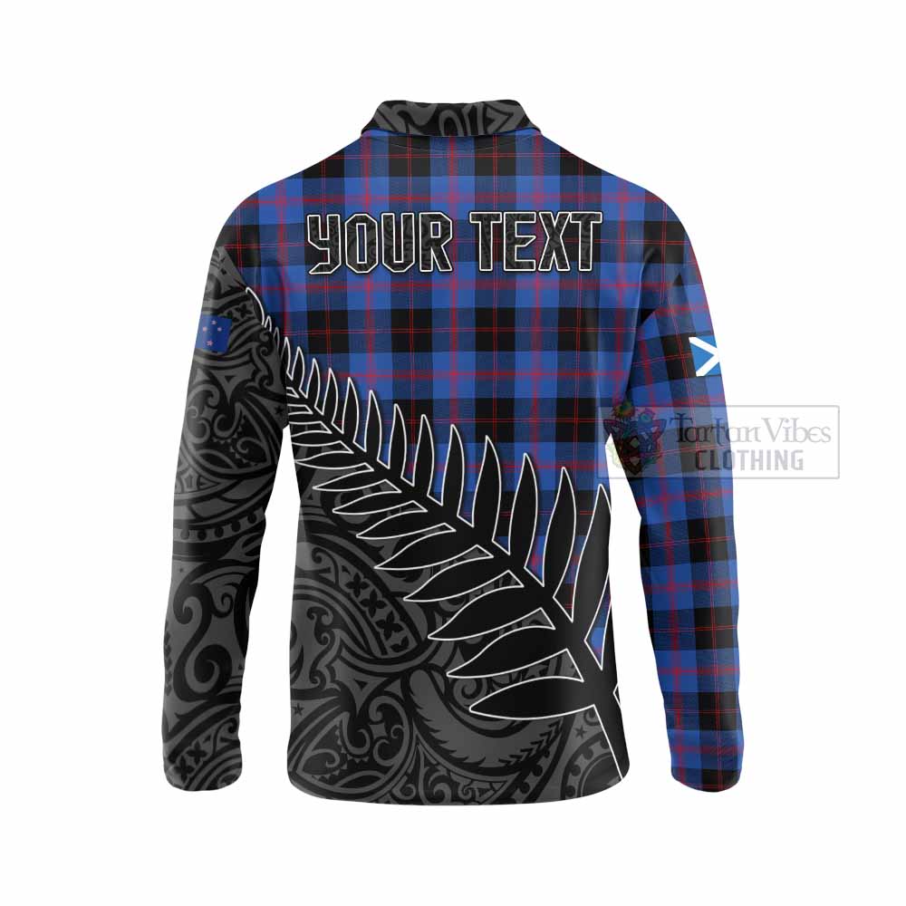 Tartan Vibes Clothing Maule Crest Tartan Long Sleeve Polo Shirt with New Zealand Silver Fern Half Style