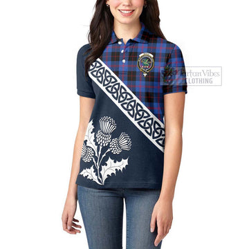 Tartan Vibes Clothing Maule Tartan Women's Polo Shirt Featuring Thistle and Scotland Map