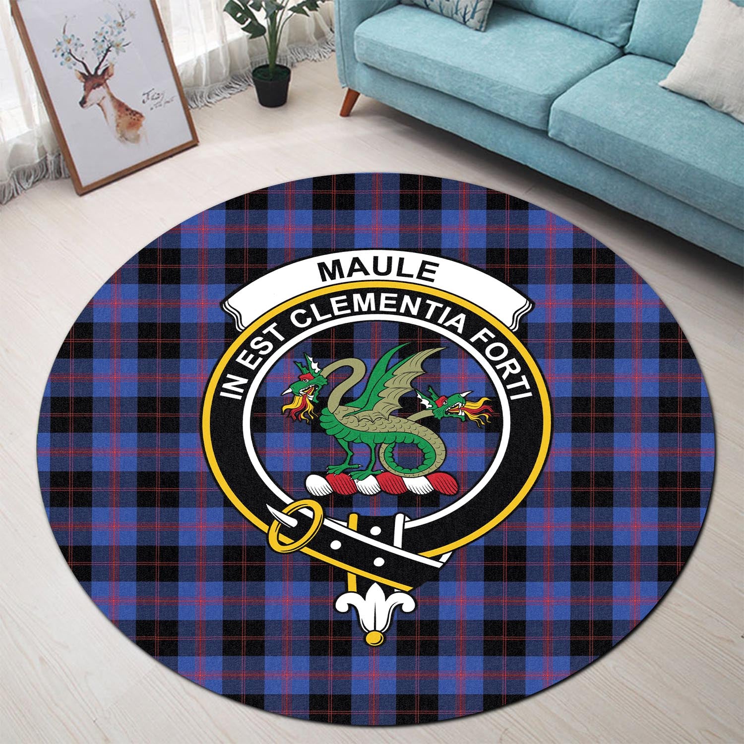 maule-tartan-round-rug-with-family-crest