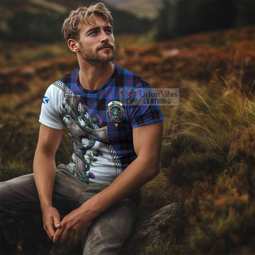 Tartan Vibes Clothing Maule Agnew Tartan T-Shirt with Family Crest and St. Andrew's Cross Accented by Thistle Vines