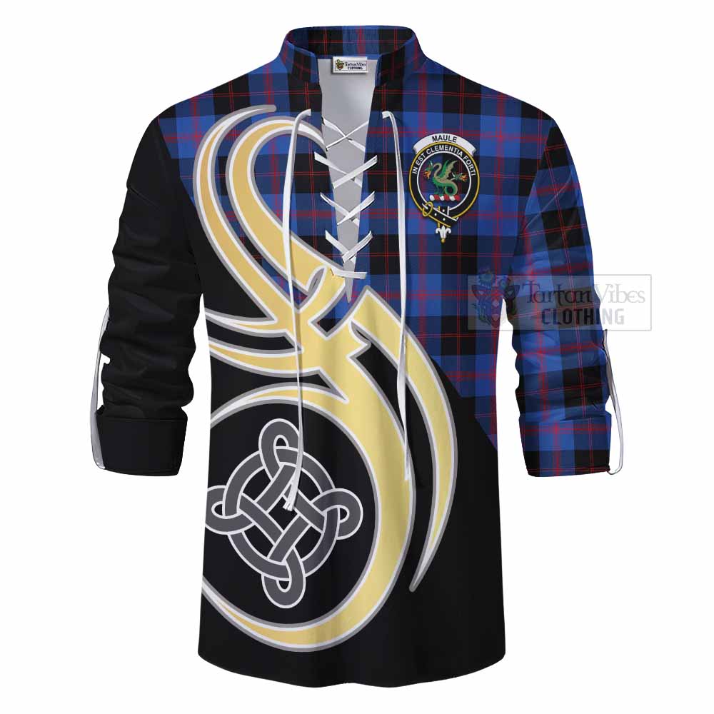 Tartan Vibes Clothing Maule Tartan Ghillie Kilt Shirt with Family Crest and Celtic Symbol Style