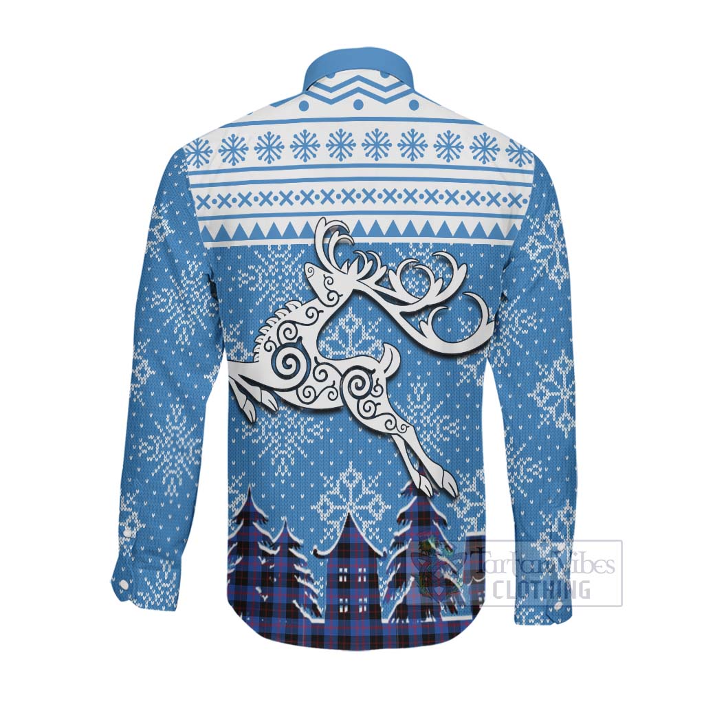 Tartan Vibes Clothing Maule Clan Christmas Long Sleeve Button Shirt Celtic Reindeer Style