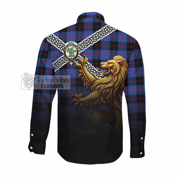 Maule Crest Tartan Long Sleeve Button Shirt with Golden Lion Emblem Celtic Style