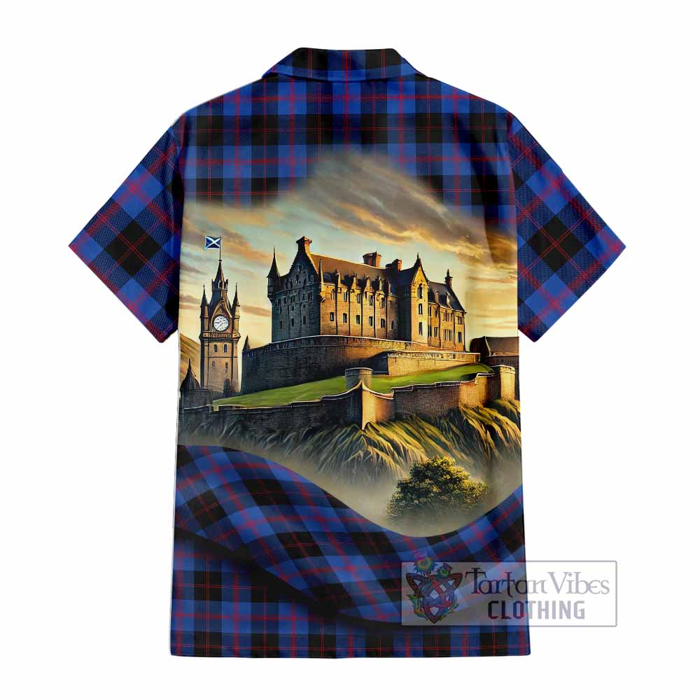 Tartan Vibes Clothing Maule Tartan Family Crest Short Sleeve Button Shirt with Scottish Ancient Castle Style