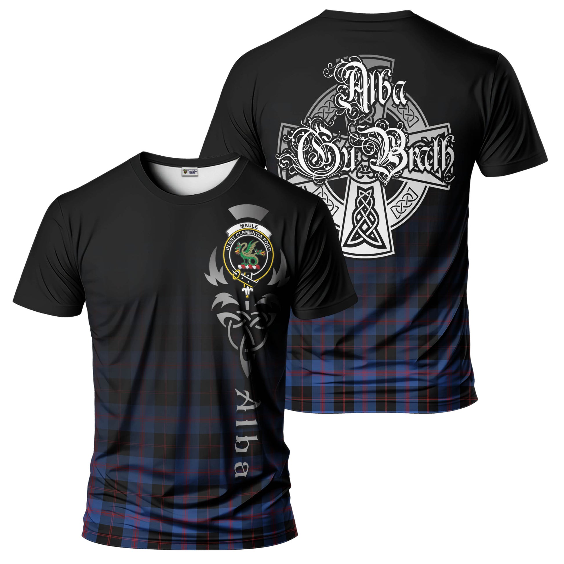 Tartan Vibes Clothing Maule Tartan T-Shirt Featuring Alba Gu Brath Family Crest Celtic Inspired