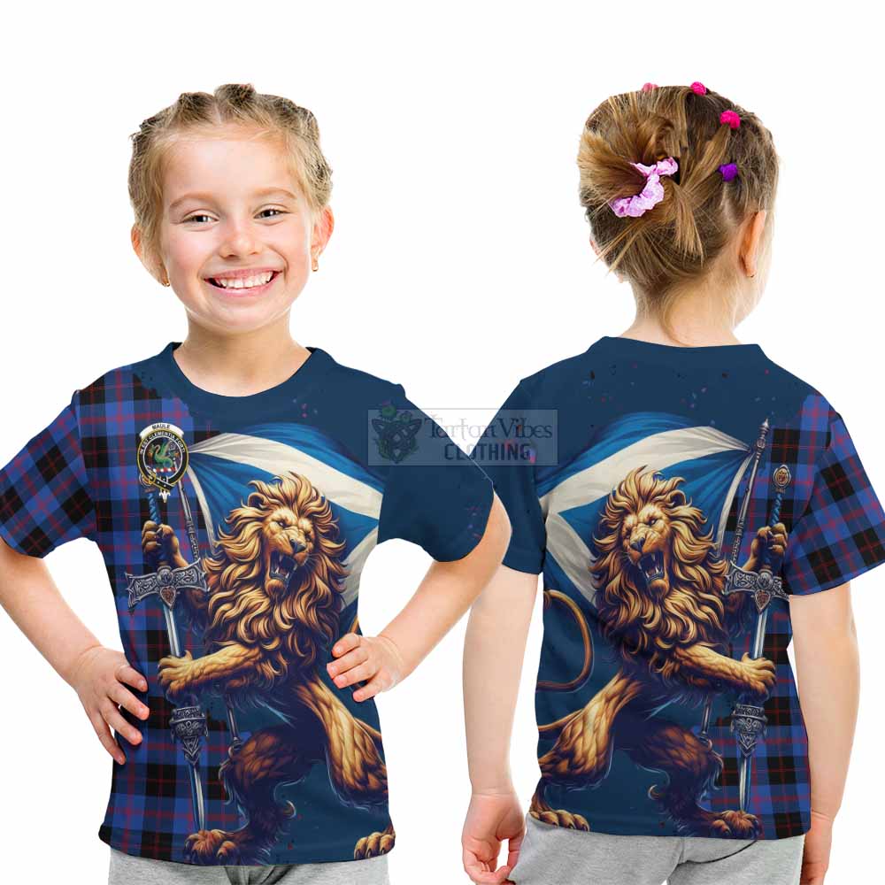 Tartan Vibes Clothing Maule Tartan Family Crest Kid T-Shirt with Scottish Majestic Lion