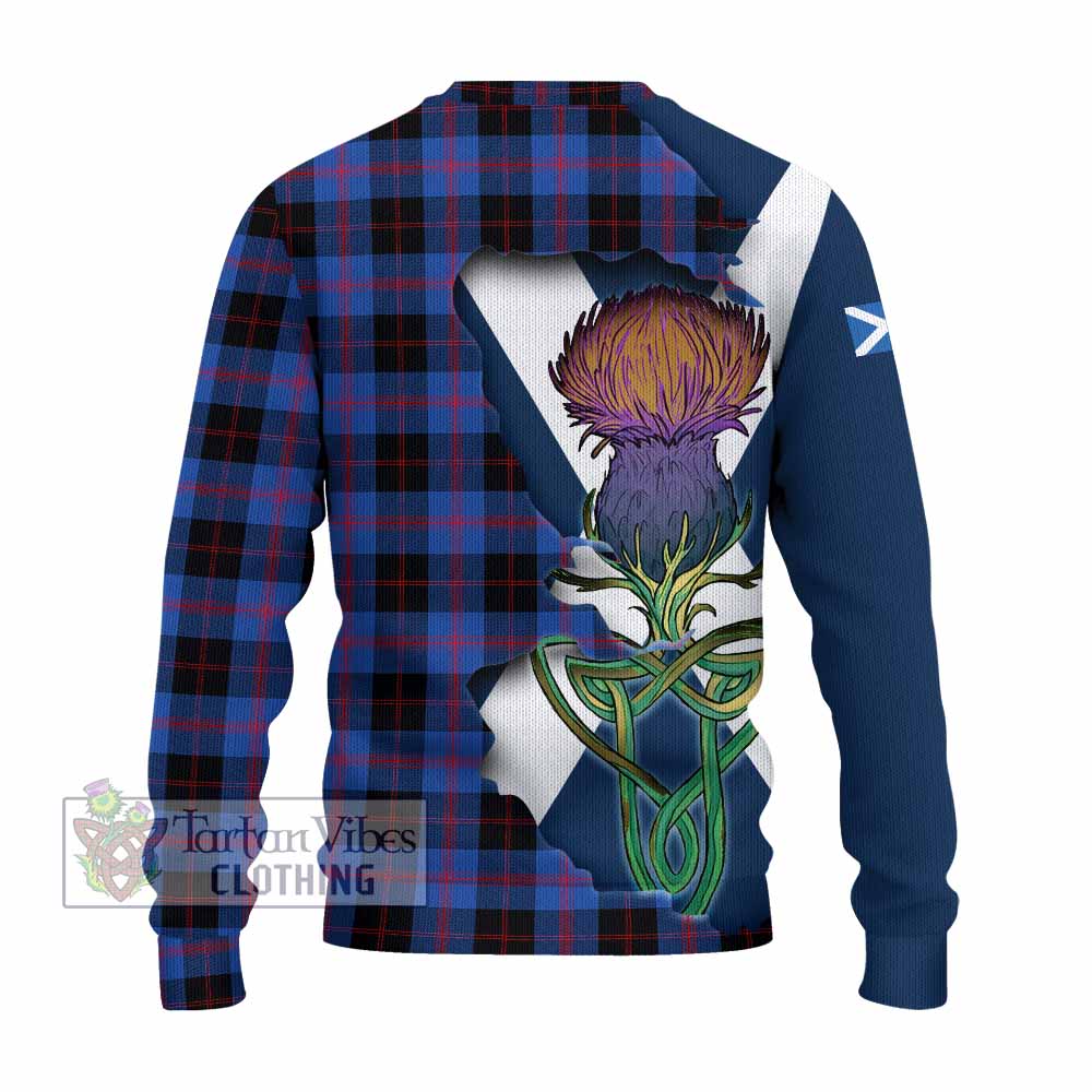 Tartan Vibes Clothing Maule Tartan Family Crest Knitted Sweater Scottish Thistle Celtic Inspired