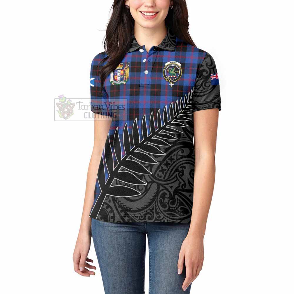 Tartan Vibes Clothing Maule Crest Tartan Women's Polo Shirt with New Zealand Silver Fern Half Style