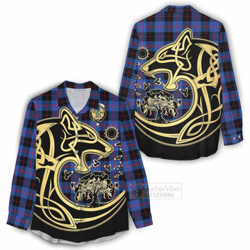 Tartan Vibes Clothing Maule Tartan Women's Casual Shirt with Family Crest Celtic Wolf Style