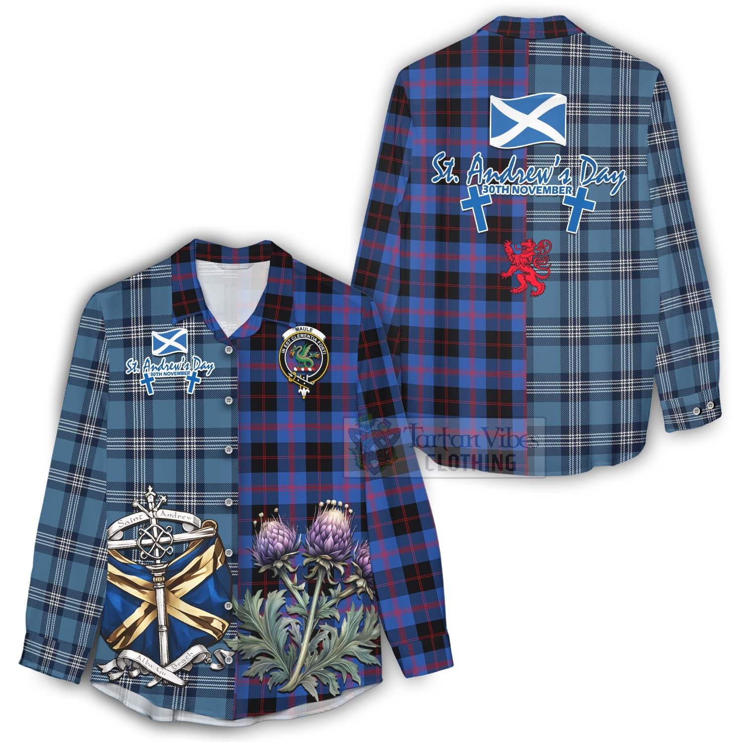 Tartan Vibes Clothing Maule Tartan Women's Casual Shirt Happy St. Andrew's Day Half Tartan Style