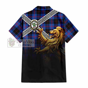Maule Crest Tartan Hawaiian Shirt with Golden Lion Emblem Celtic Style
