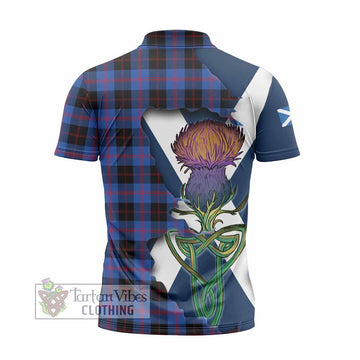 Maule Tartan Family Crest Zipper Polo Shirt Scottish Thistle Celtic Inspired