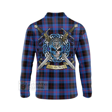 Maule Tartan Long Sleeve Polo Shirt with Family Crest Celtic Skull Style
