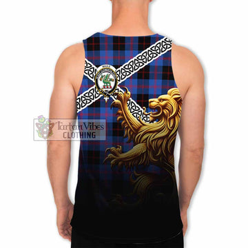 Maule Crest Tartan Men's Tank Top with Golden Lion Emblem Celtic Style
