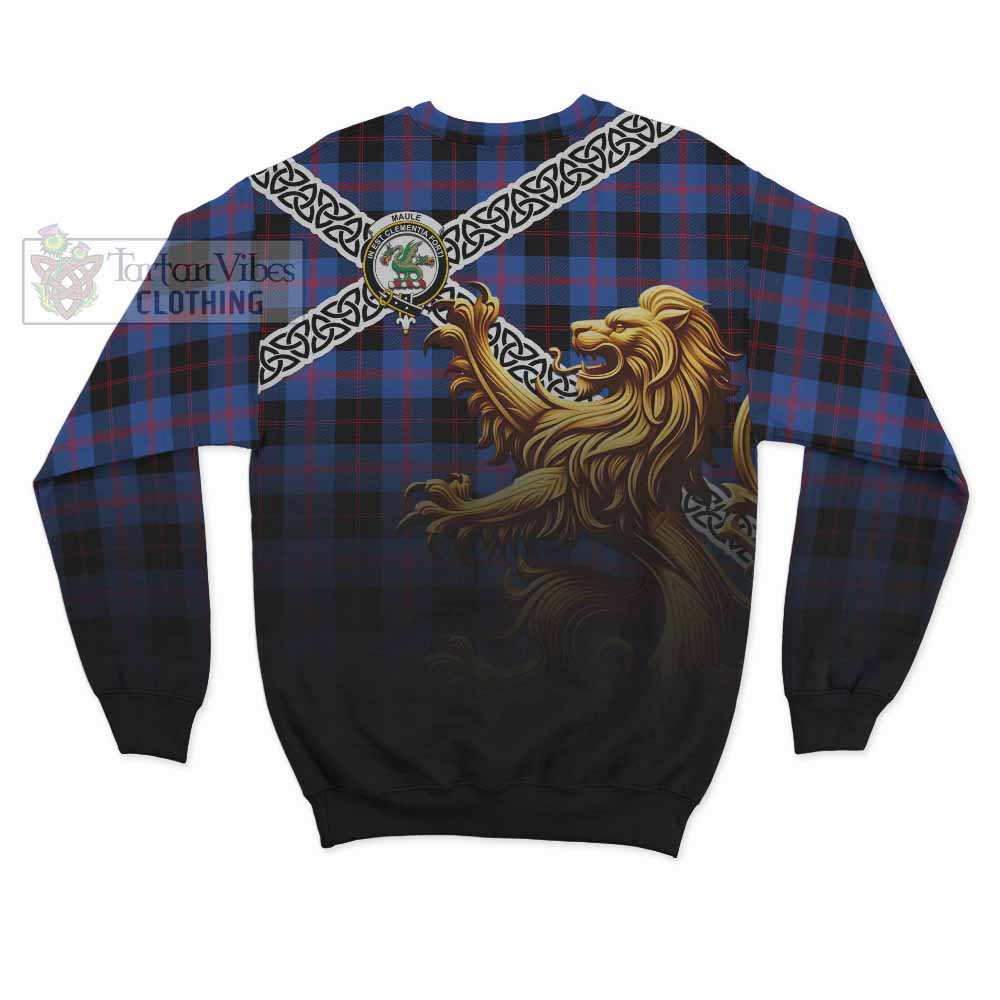 Tartan Vibes Clothing Maule Crest Tartan Sweatshirt with Golden Lion Emblem Celtic Style