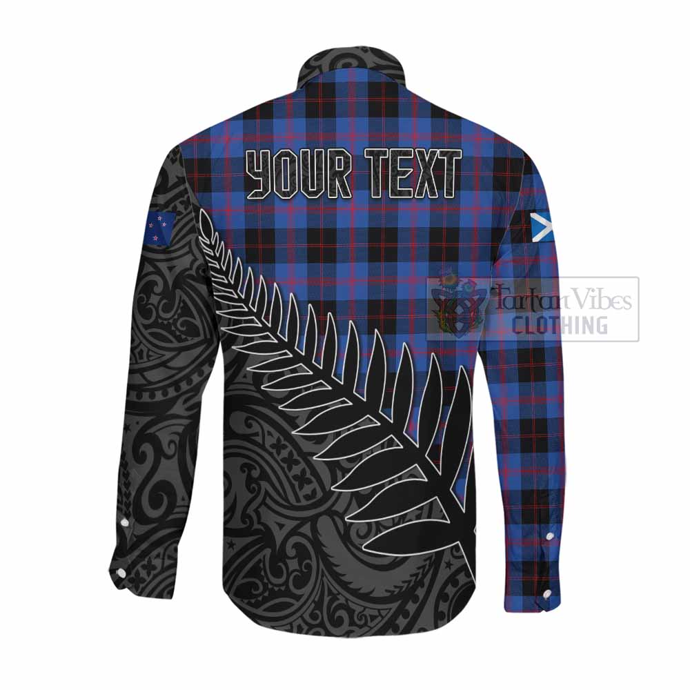 Tartan Vibes Clothing Maule Crest Tartan Long Sleeve Button Shirt with New Zealand Silver Fern Half Style