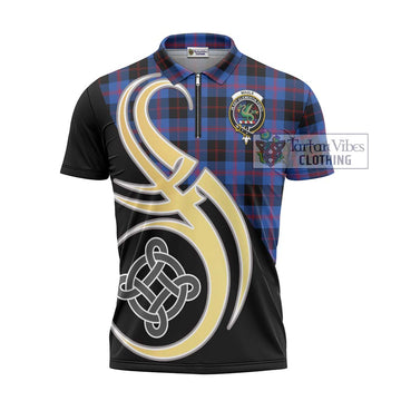 Maule Tartan Zipper Polo Shirt with Family Crest and Celtic Symbol Style