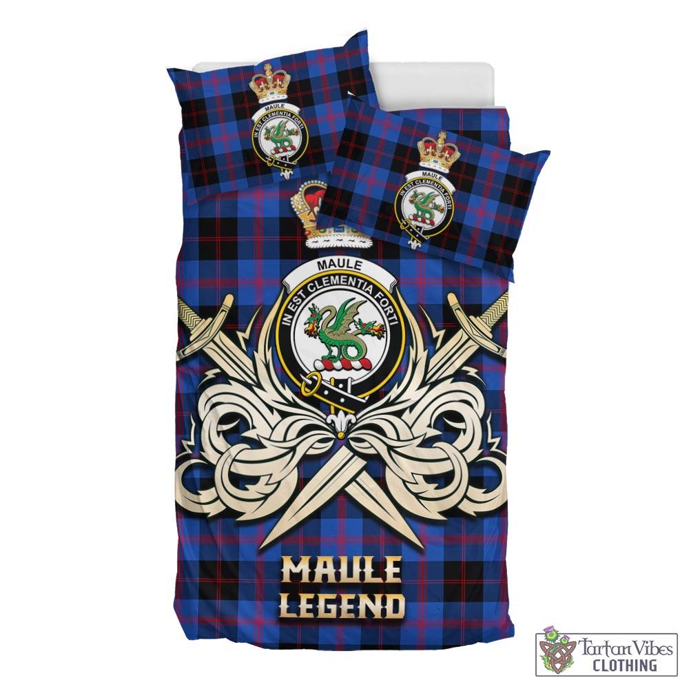 Tartan Vibes Clothing Maule Tartan Bedding Set with Clan Crest and the Golden Sword of Courageous Legacy