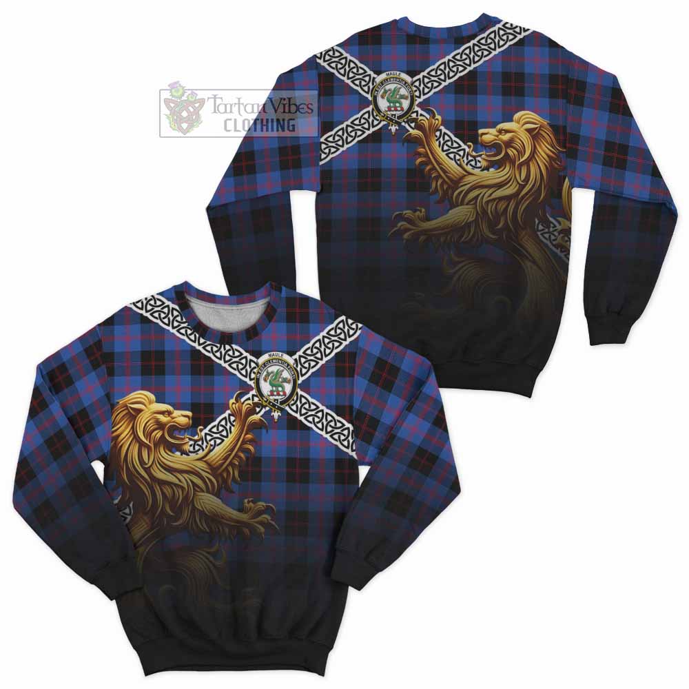 Tartan Vibes Clothing Maule Crest Tartan Sweatshirt with Golden Lion Emblem Celtic Style