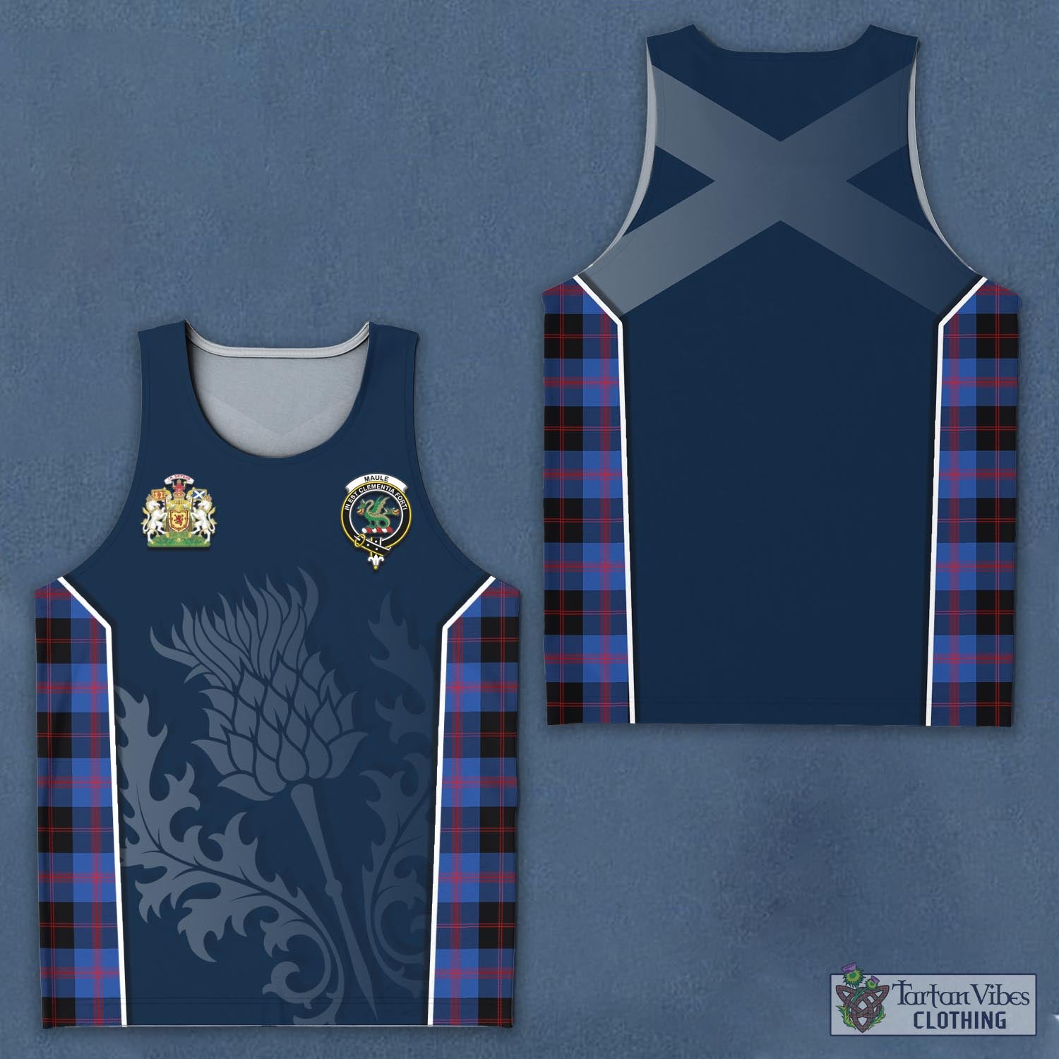 Tartan Vibes Clothing Maule Tartan Men's Tanks Top with Family Crest and Scottish Thistle Vibes Sport Style