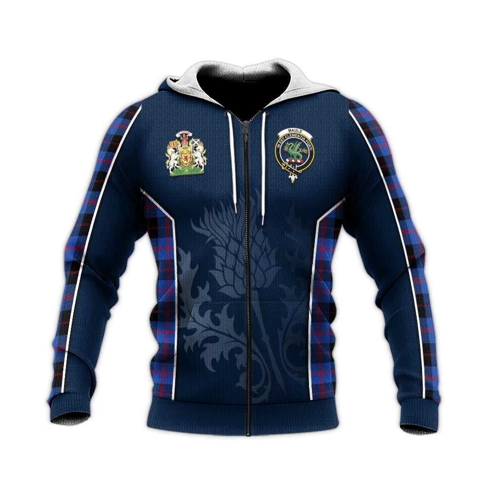 Tartan Vibes Clothing Maule Tartan Knitted Hoodie with Family Crest and Scottish Thistle Vibes Sport Style
