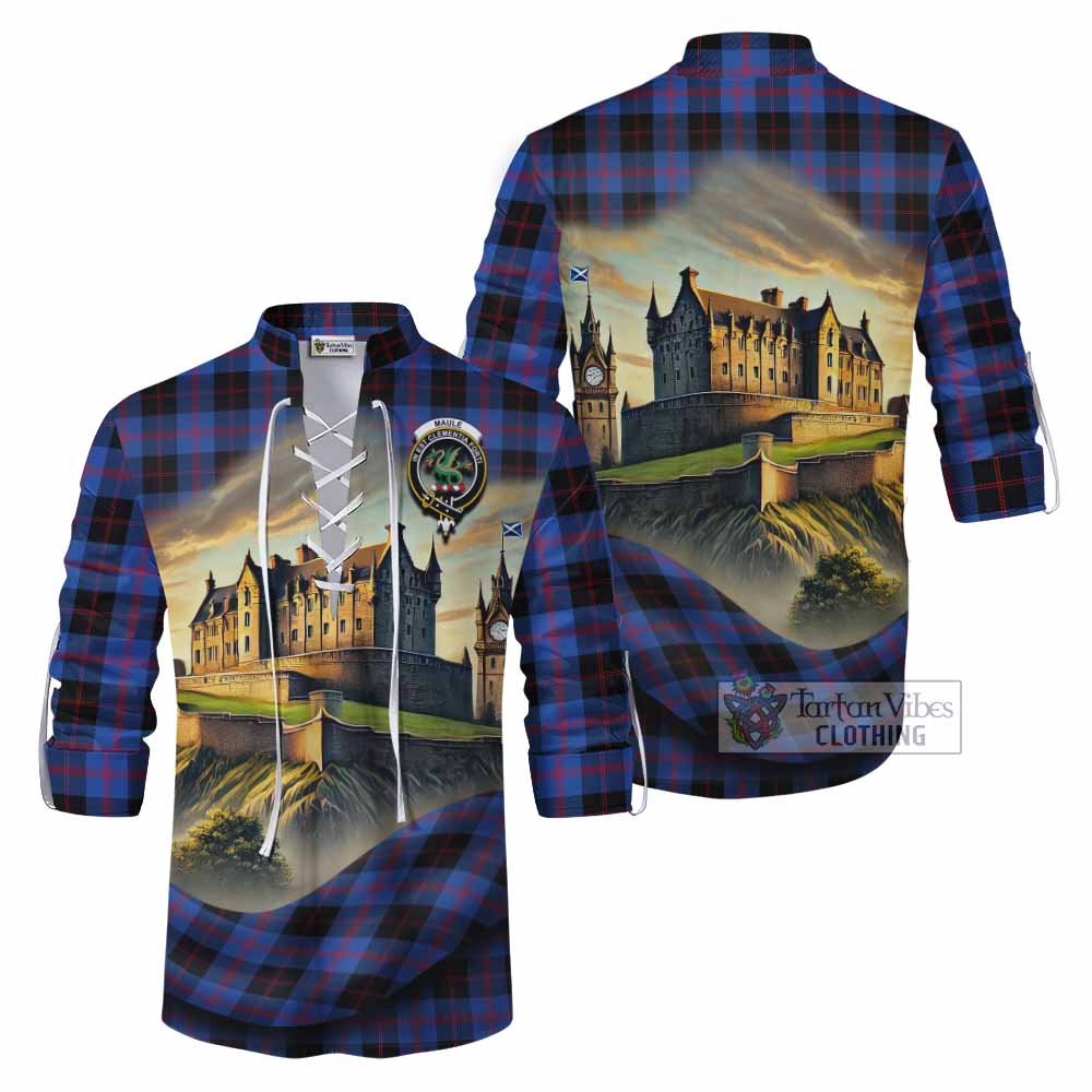 Tartan Vibes Clothing Maule Tartan Family Crest Ghillie Kilt Shirt with Scottish Ancient Castle Style