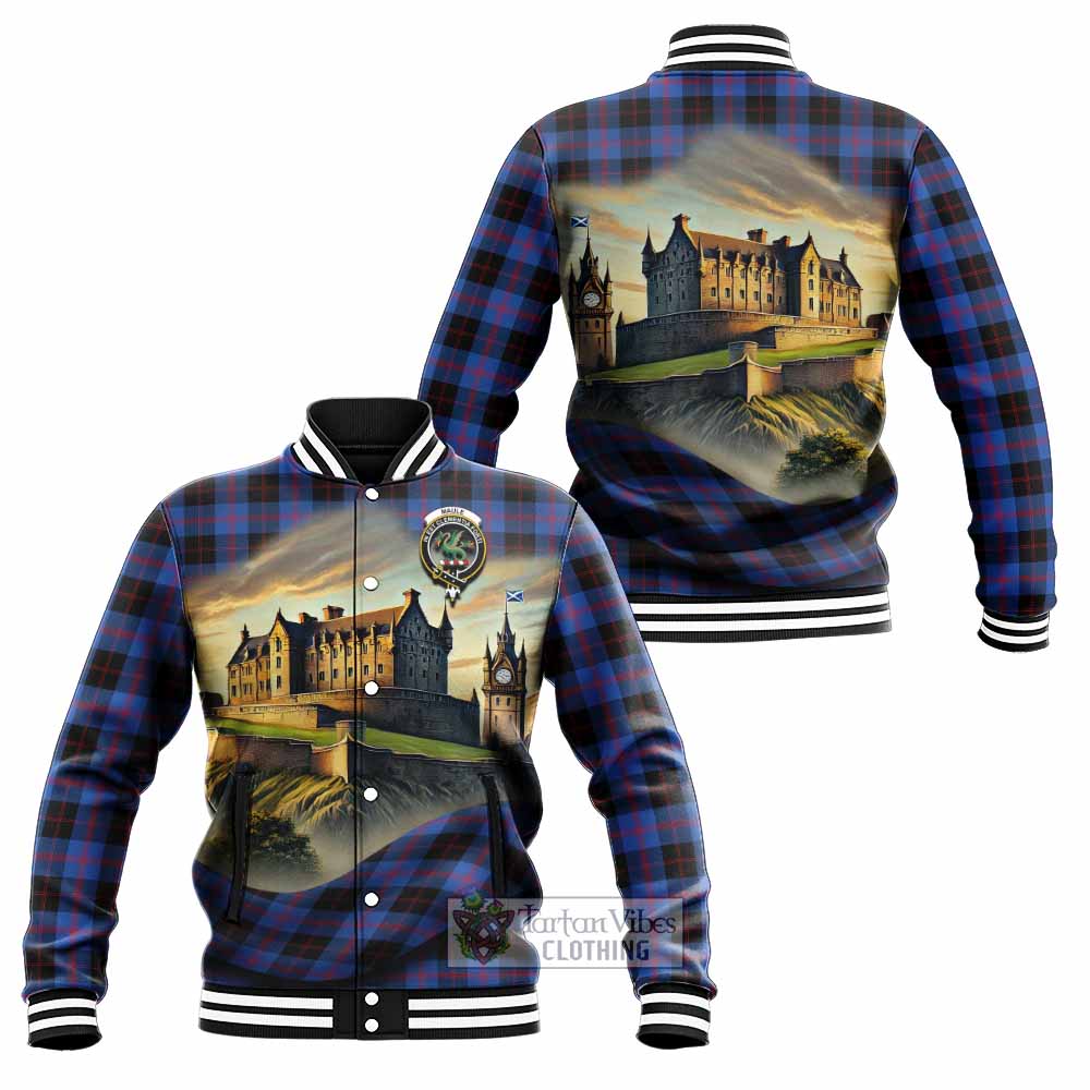 Tartan Vibes Clothing Maule Tartan Family Crest Baseball Jacket with Scottish Ancient Castle Style