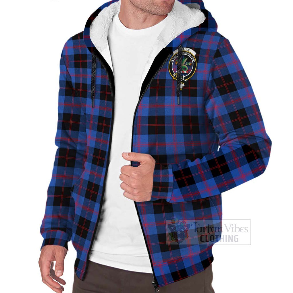 Tartan Vibes Clothing Maule Tartan Sherpa Hoodie with Family Crest and Bearded Skull Holding Bottles of Whiskey