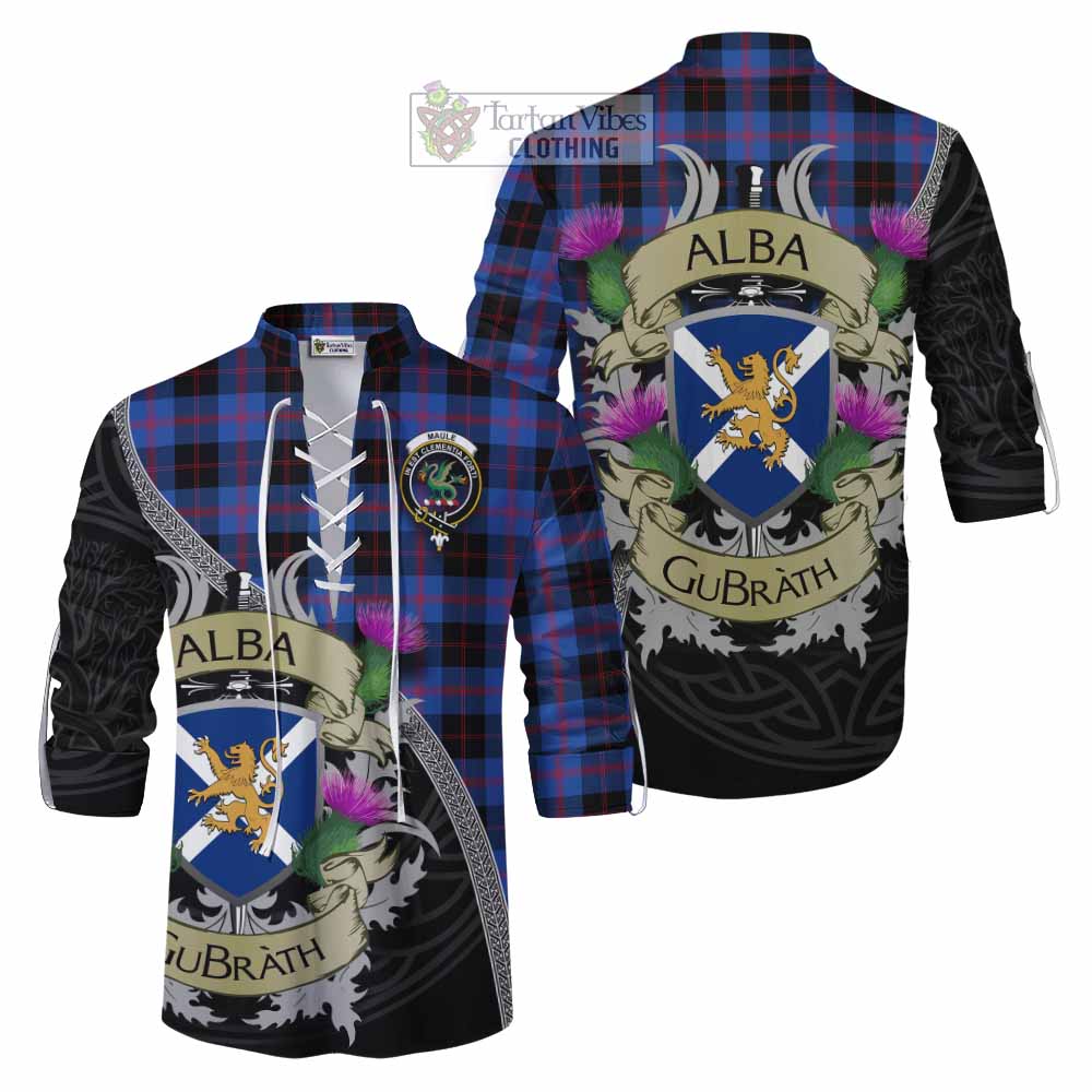 Tartan Vibes Clothing Maule Tartan Family Crest Ghillie Kilt Shirt Lion Rampant Royal Thistle Shield Celtic Inspired