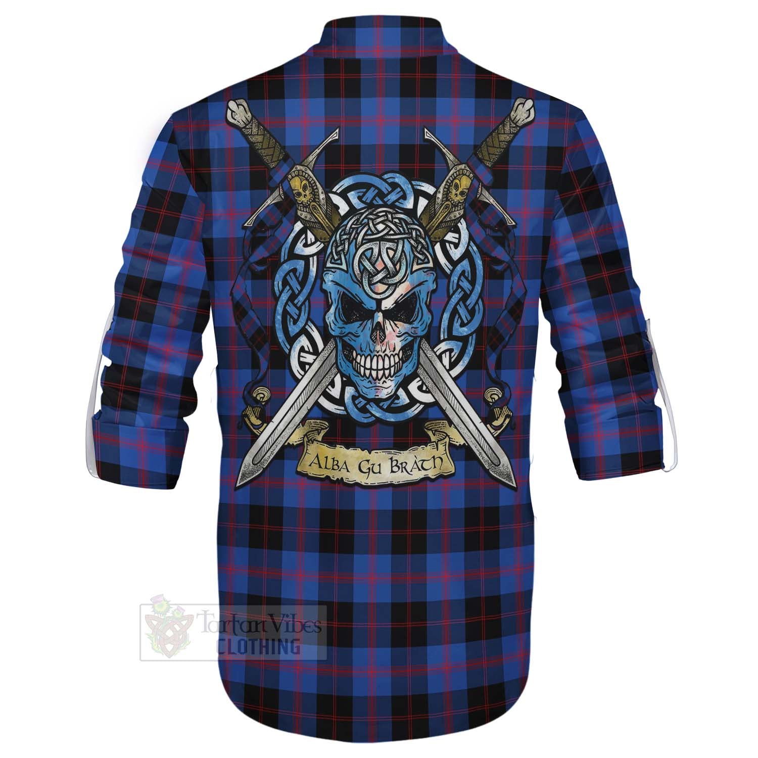 Tartan Vibes Clothing Maule Tartan Ghillie Kilt Shirt with Family Crest Celtic Skull Style