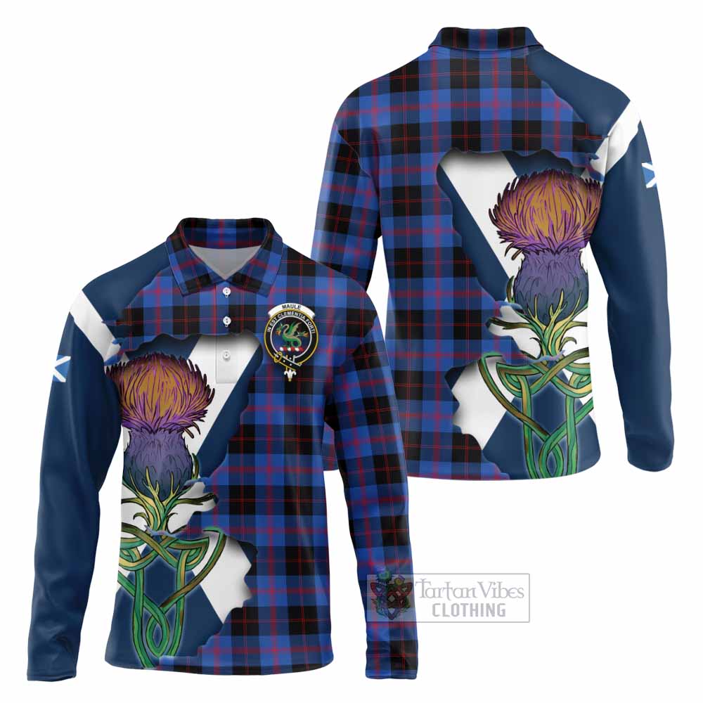 Tartan Vibes Clothing Maule Tartan Family Crest Long Sleeve Polo Shirt Scottish Thistle Celtic Inspired