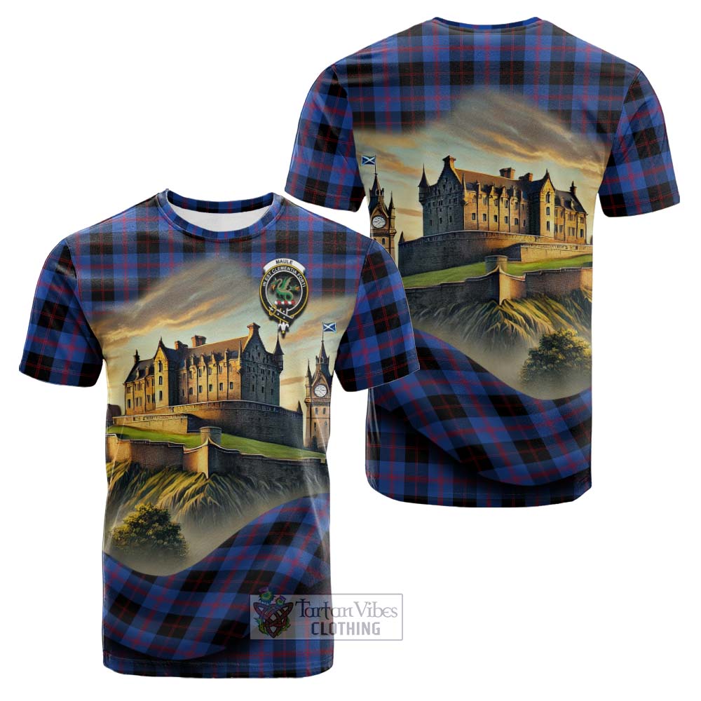 Tartan Vibes Clothing Maule Tartan Family Crest Cotton T-shirt with Scottish Ancient Castle Style