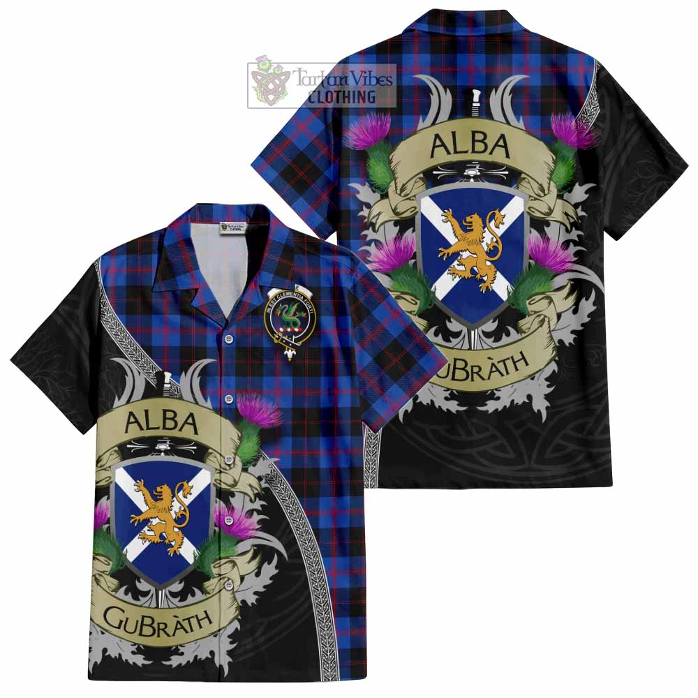 Tartan Vibes Clothing Maule Tartan Family Crest Short Sleeve Button Shirt Lion Rampant Royal Thistle Shield Celtic Inspired