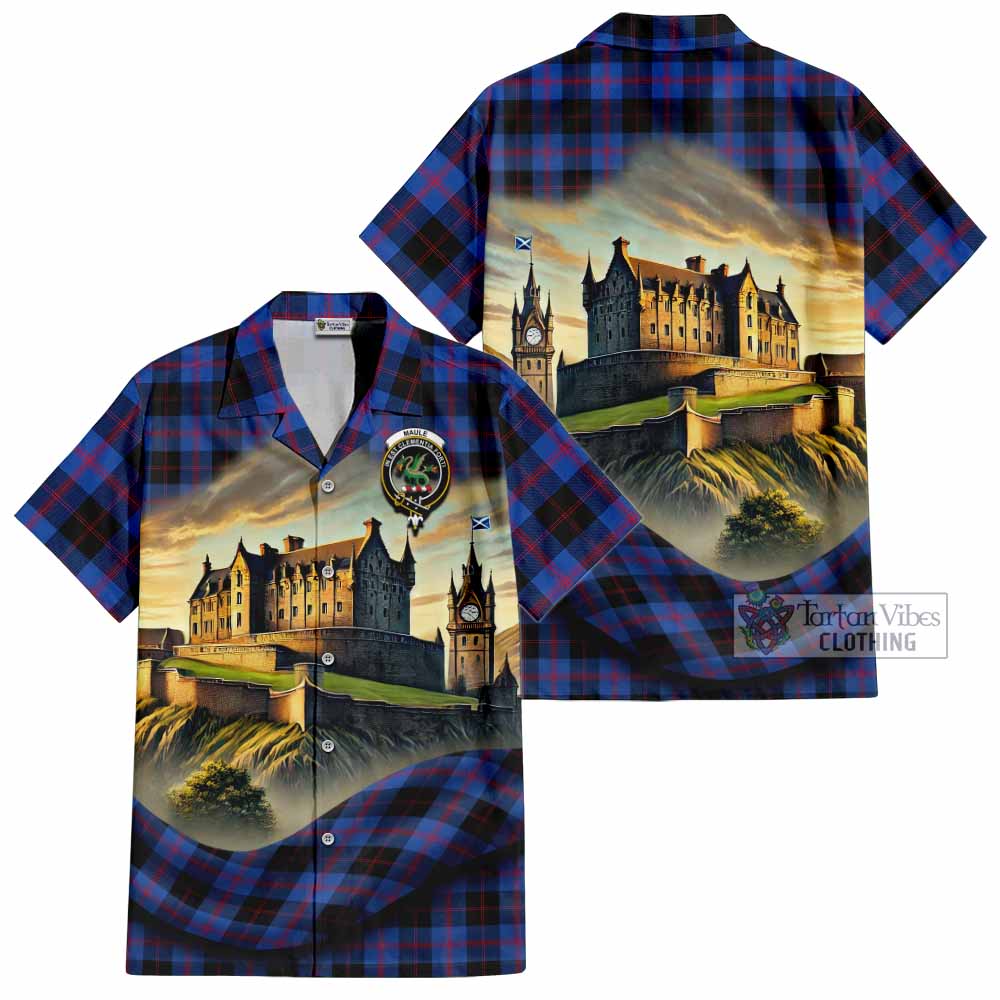 Tartan Vibes Clothing Maule Tartan Family Crest Short Sleeve Button Shirt with Scottish Ancient Castle Style