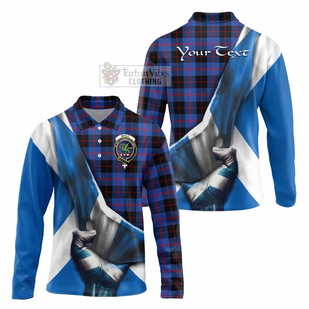 Tartan Vibes Clothing Maule Tartan Long Sleeve Polo Shirt with Family Crest Scotland Patriotic Style