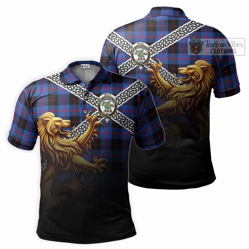 Tartan Vibes Clothing Maule Crest Tartan Polo Shirt with Golden Lion Emblem Celtic Style