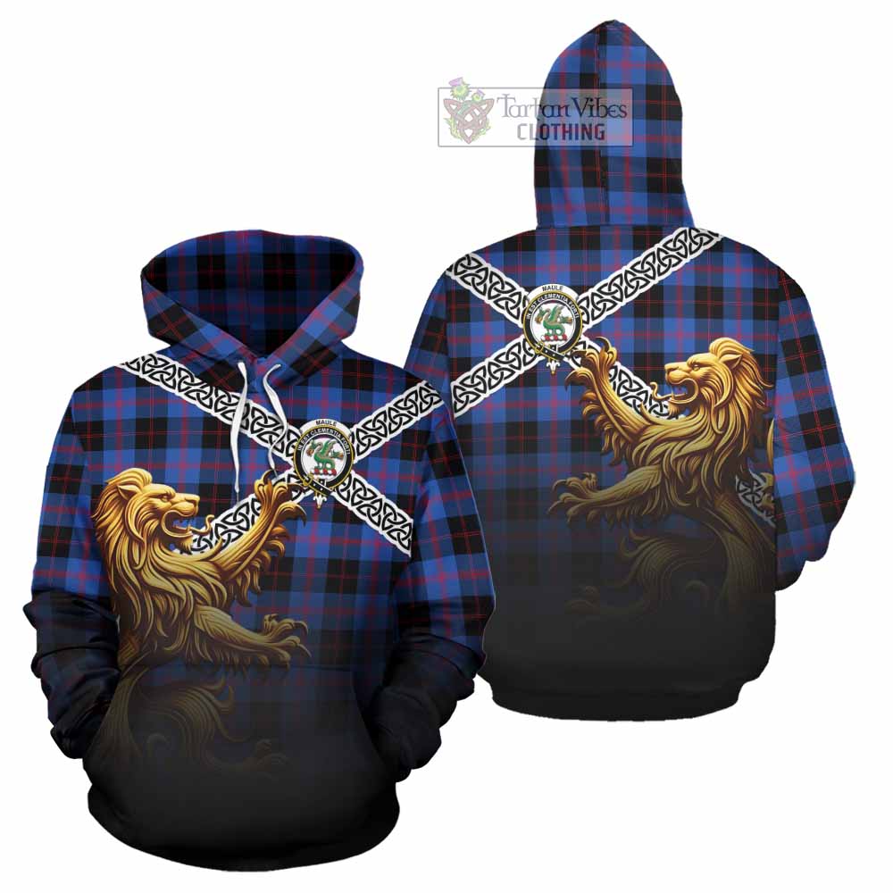 Tartan Vibes Clothing Maule Crest Tartan Hoodie with Golden Lion Emblem Celtic Style
