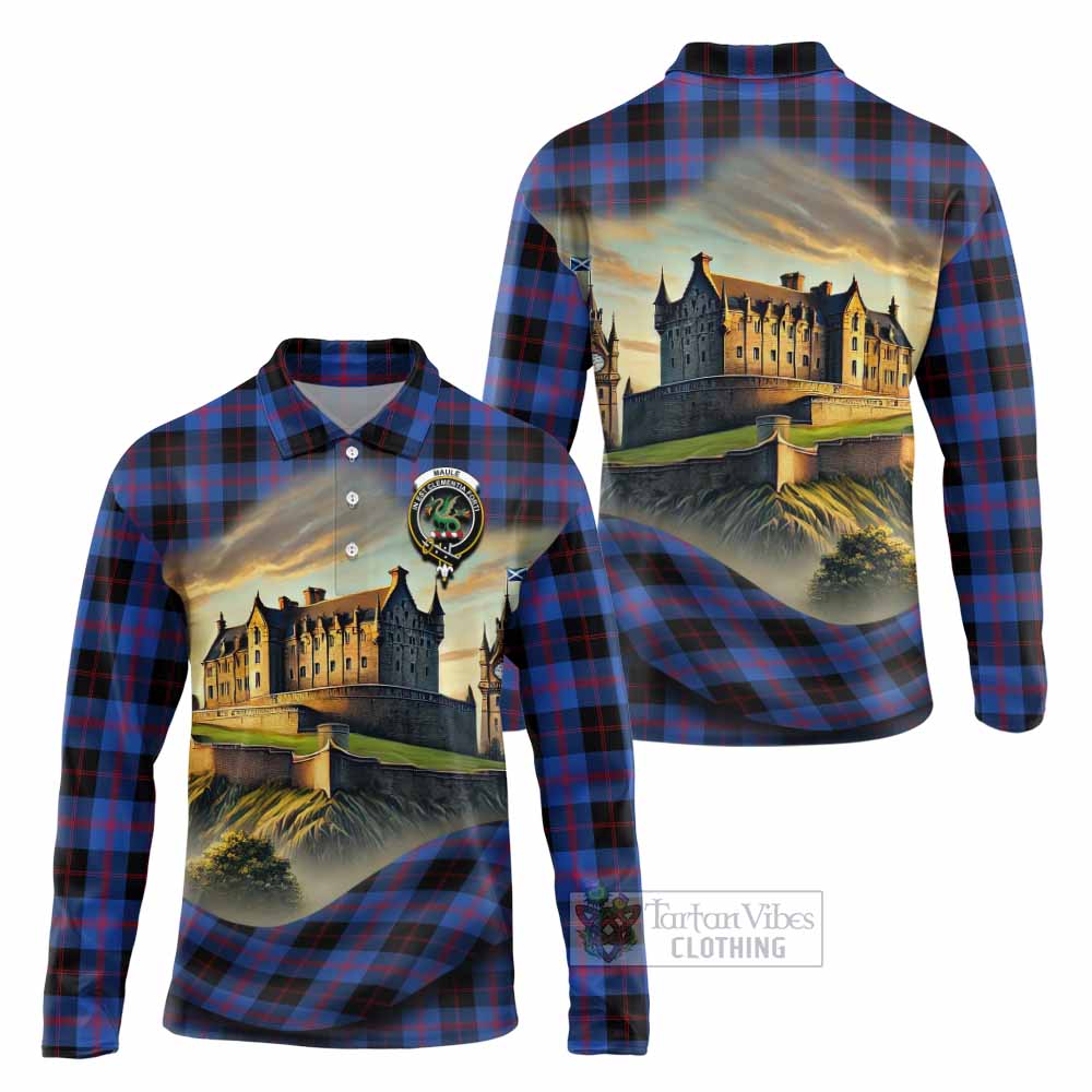Tartan Vibes Clothing Maule Tartan Family Crest Long Sleeve Polo Shirt with Scottish Ancient Castle Style