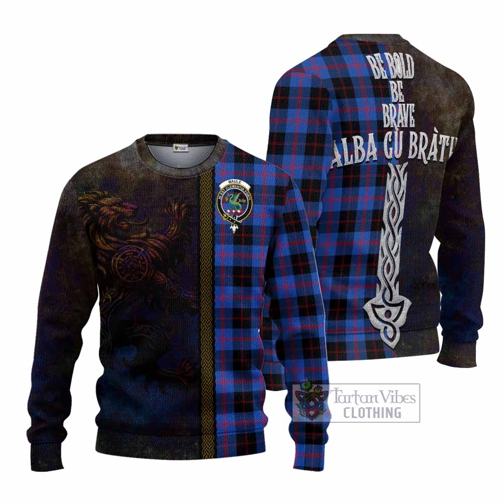 Tartan Vibes Clothing Maule Tartan Family Crest Knitted Sweater Alba Gu Brath Be Brave Lion Ancient Style