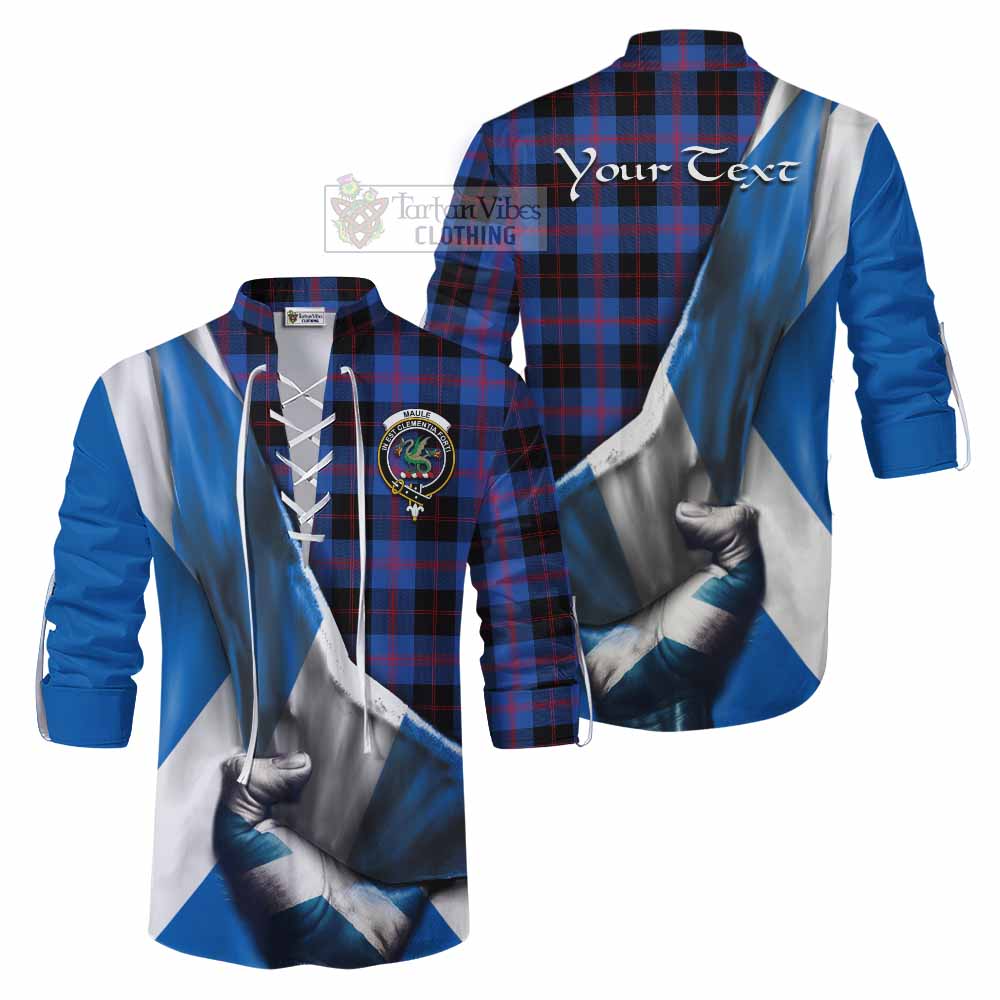 Tartan Vibes Clothing Maule Tartan Ghillie Kilt Shirt with Family Crest Scotland Patriotic Style