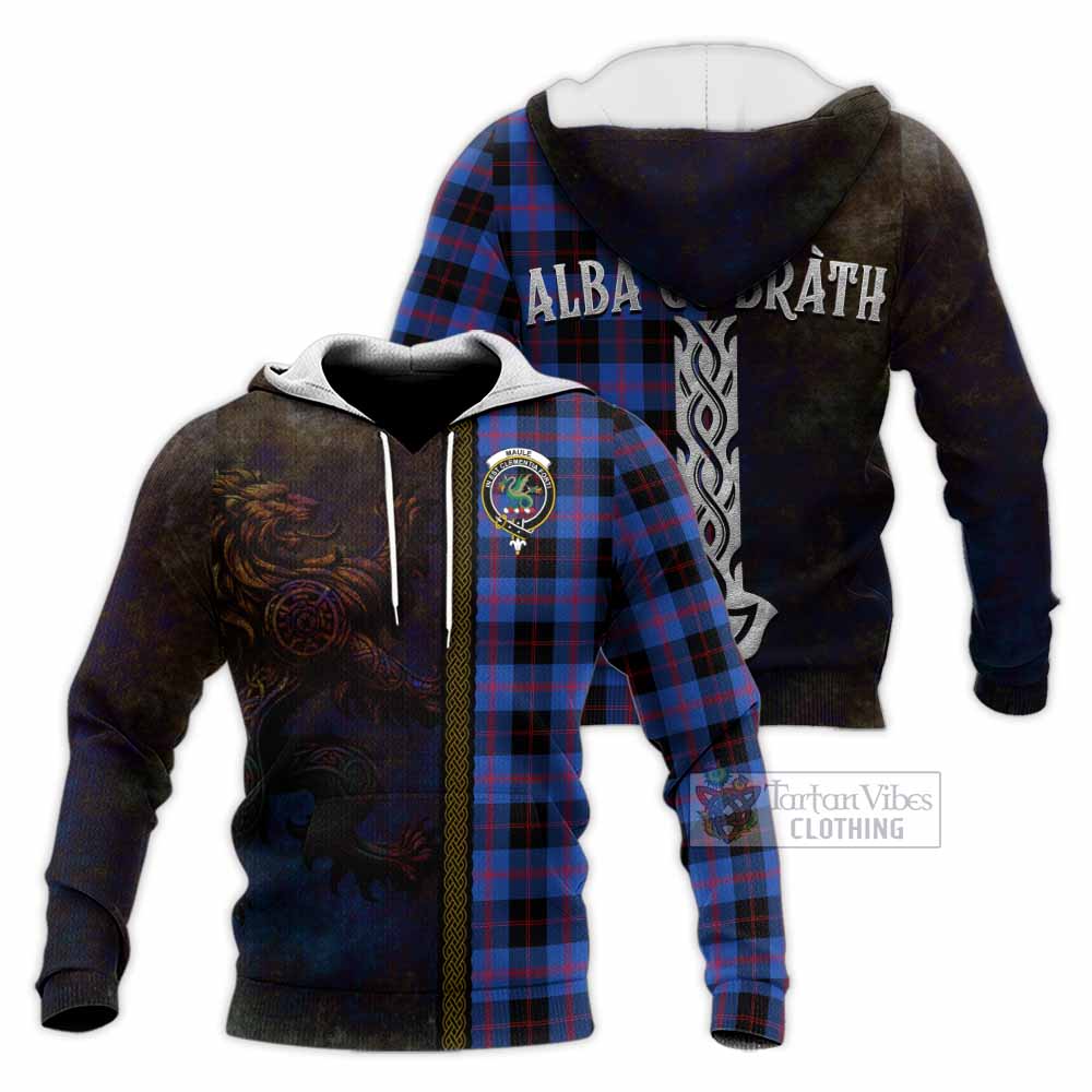 Tartan Vibes Clothing Maule Tartan Family Crest Knitted Hoodie Alba Gu Brath Be Brave Lion Ancient Style