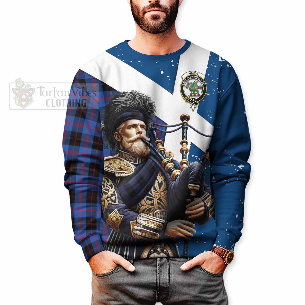 Tartan Vibes Clothing Maule Tartan Sweatshirt with Family Crest Scottish Bagpiper Vibes