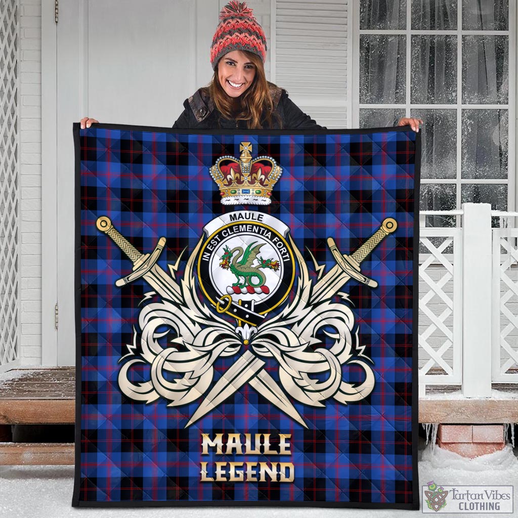 Tartan Vibes Clothing Maule Tartan Quilt with Clan Crest and the Golden Sword of Courageous Legacy