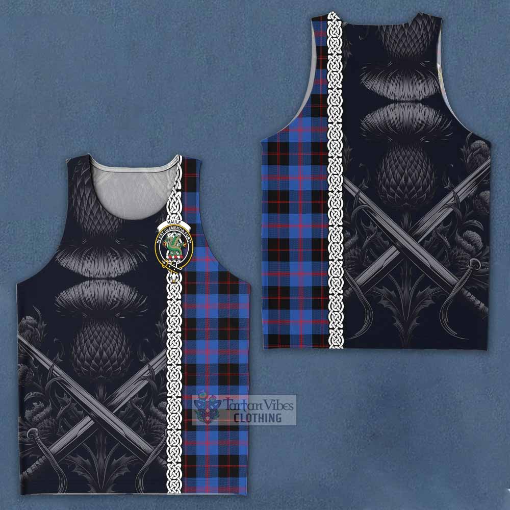 Tartan Vibes Clothing Maule Tartan Men's Tank Top with Family Crest Cross Sword Thistle Celtic Vibes