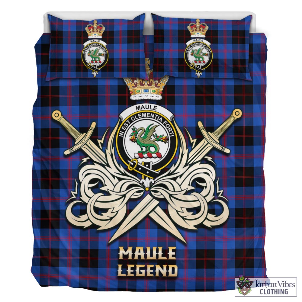 Tartan Vibes Clothing Maule Tartan Bedding Set with Clan Crest and the Golden Sword of Courageous Legacy