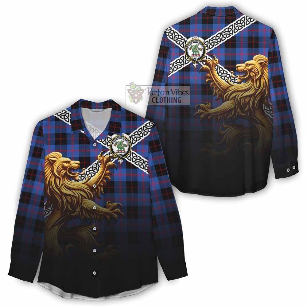 Tartan Vibes Clothing Maule Crest Tartan Women's Casual Shirt with Golden Lion Emblem Celtic Style
